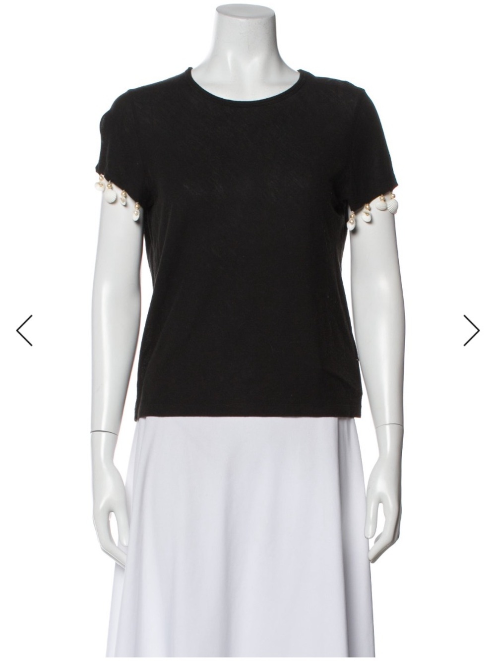 Sonia Rykiel Black Women's Short Sleeve Top with Pearl and Shells Trim SZ M
